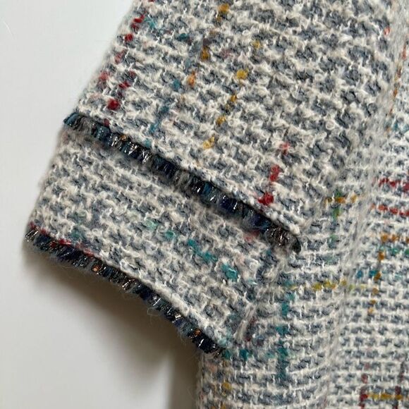 Anthro Vilagallo Knit Tweed Jacket Long Cardigan Sweater Fringe size 42 / US 10 - Picture 6 of 12